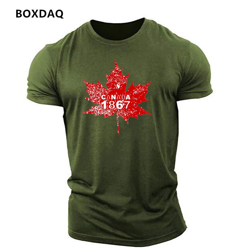 Street Fashion Canada - ファッションカナダメープルリーフパターンメンズ Tシャツ夏半袖 3D プリントストリートカジュアルトップス 6XL プラスサイズスポーツ