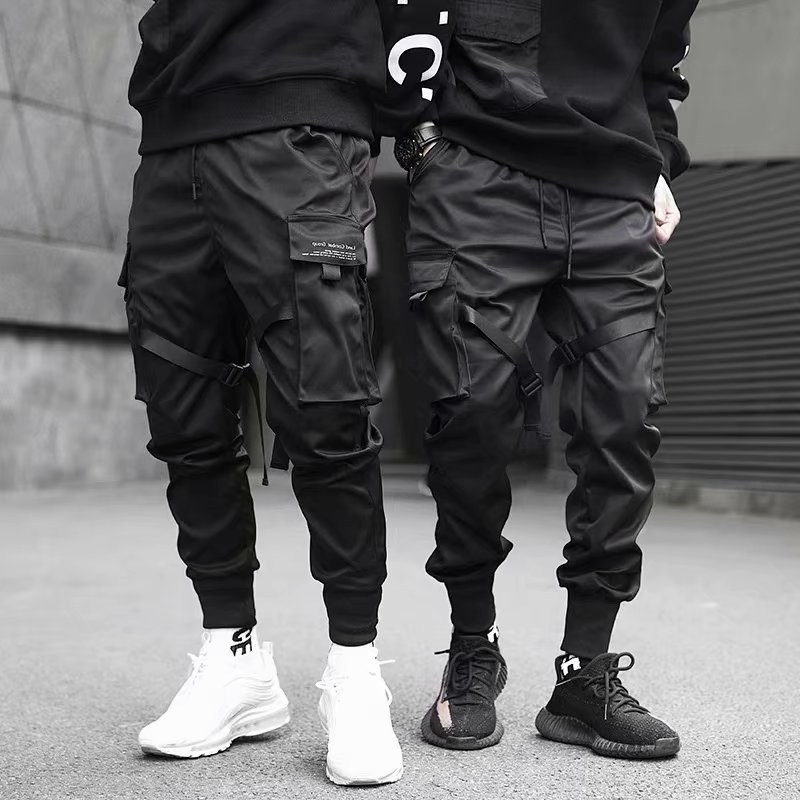 Street Fashion Men 2025 - リボンハーレムジョガー男性カーゴパンツストリート 2025 ヒップホップカジュアルポケットトラックパンツ男性原宿ファッションズボン