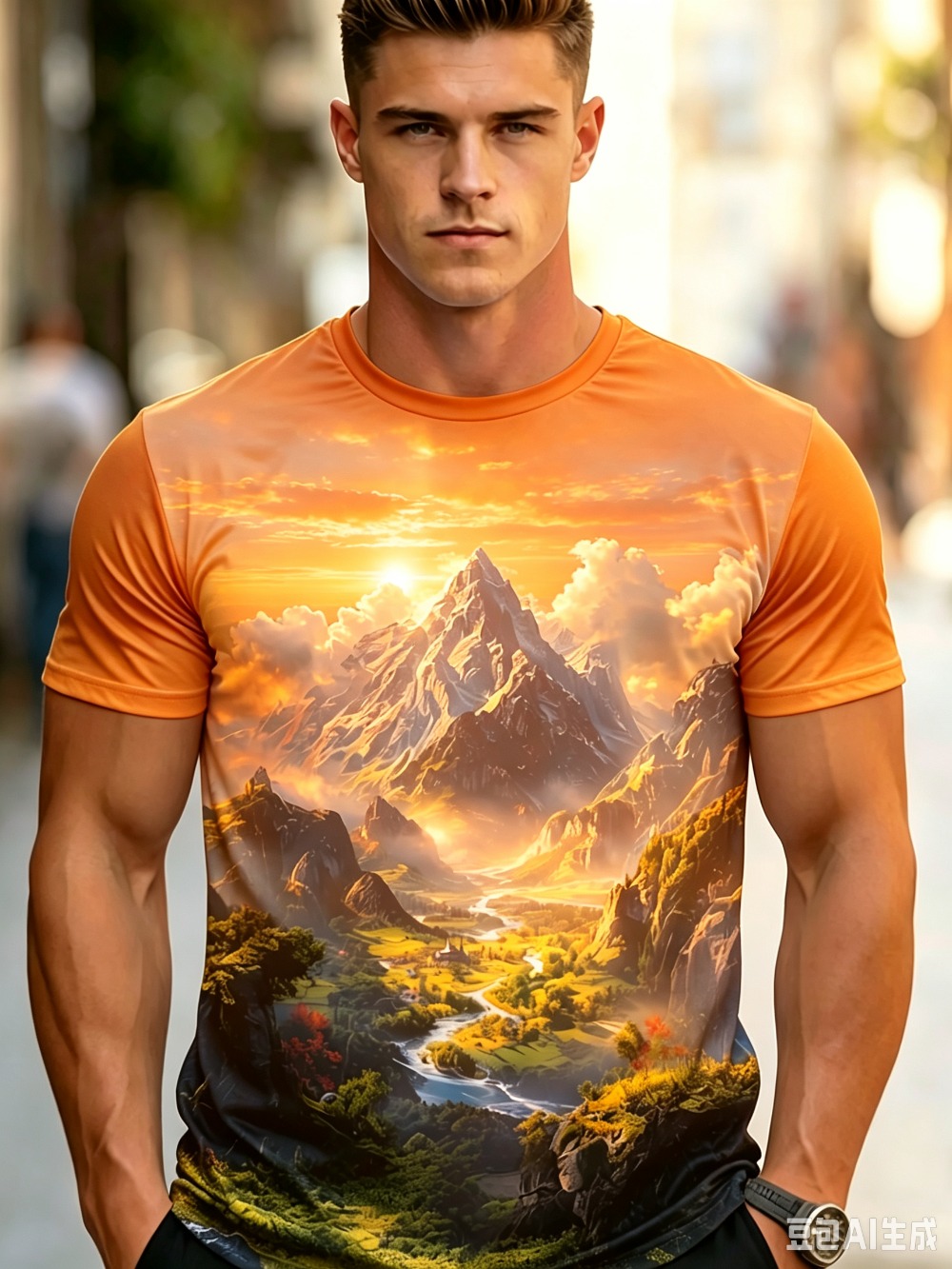 メンズ、山の風景をプリントした3Dデザインの、速乾性に優れた - Street Fashion Y2K のレビューと価格